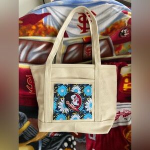 Florida State University Handcrafted Cream Tote Bag with Floral Design